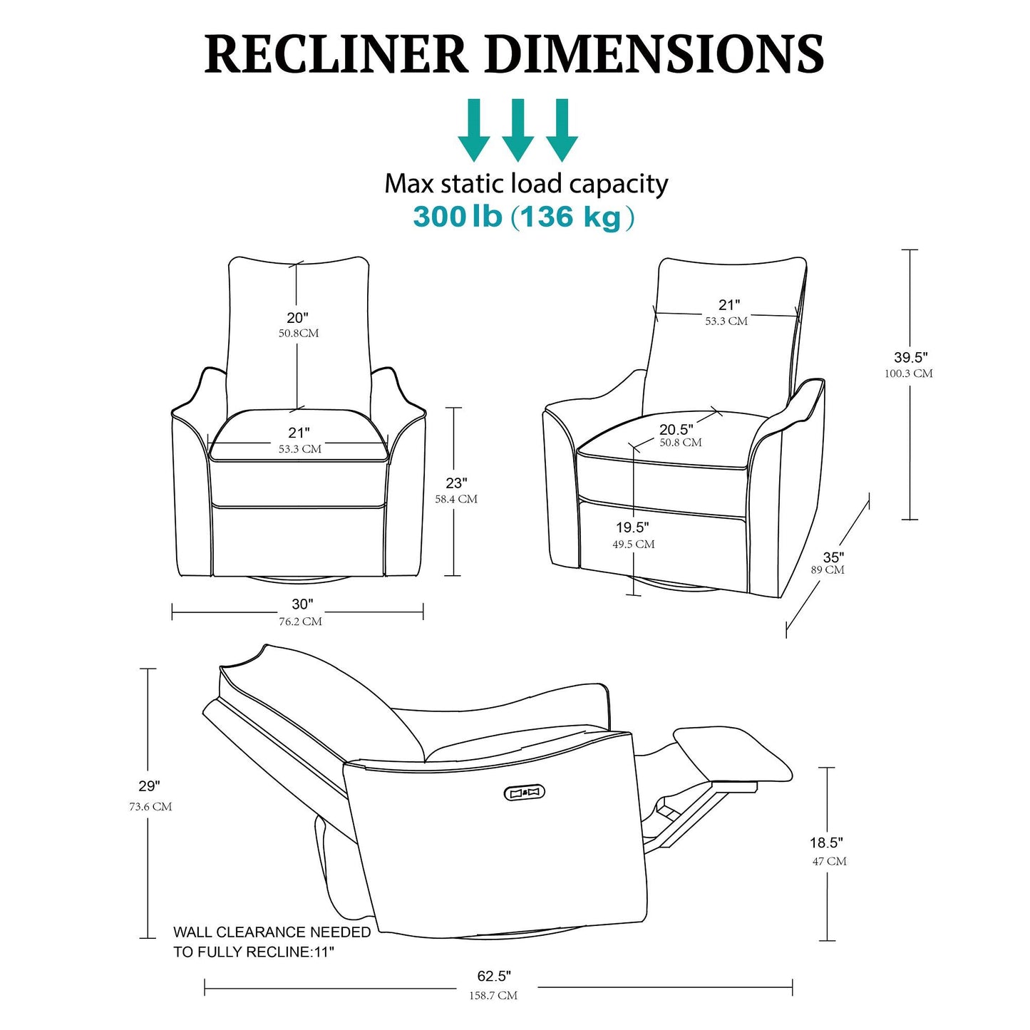 Cameron Power Recliner 3-in-1 with Swivel, Glider, Charging Station