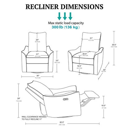 Cameron Power Recliner 3-in-1 with Swivel, Glider, Charging Station