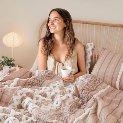 Imani Cotton Printed Duvet Cover Set with Chenille