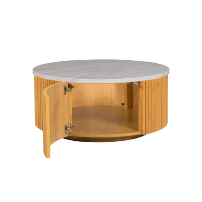 Layana Faux White Marble Round Coffee Table with Storage
