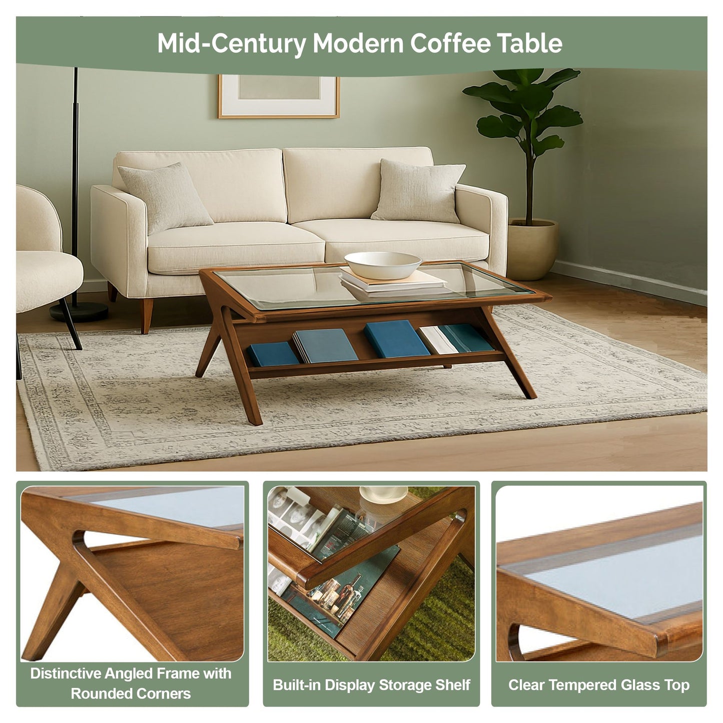 Rocket wood & tempered glass coffee table