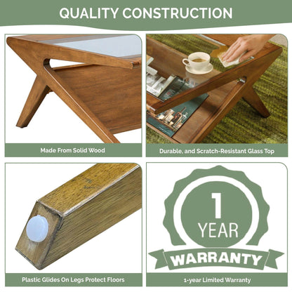 Rocket wood & tempered glass coffee table