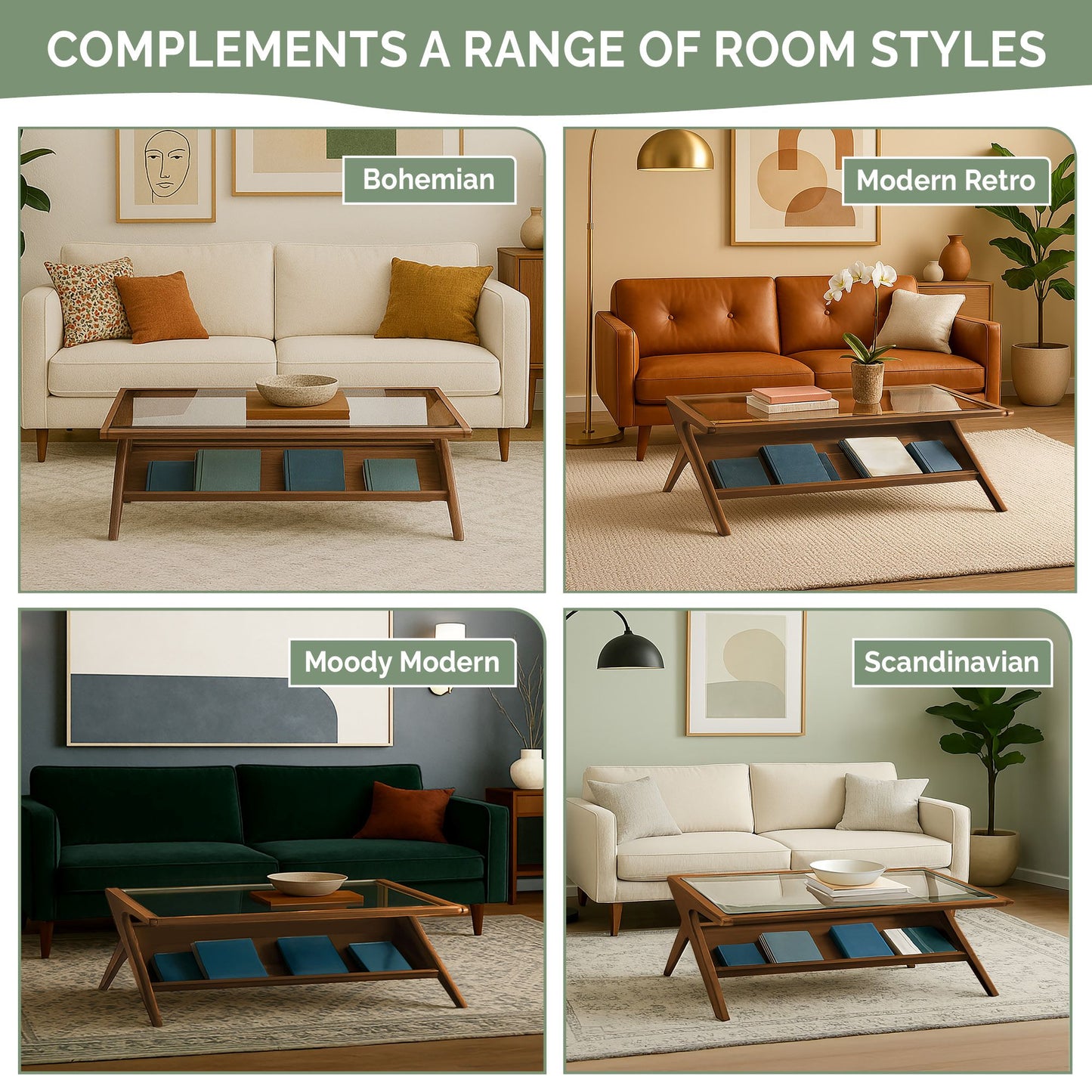 Rocket wood & tempered glass coffee table