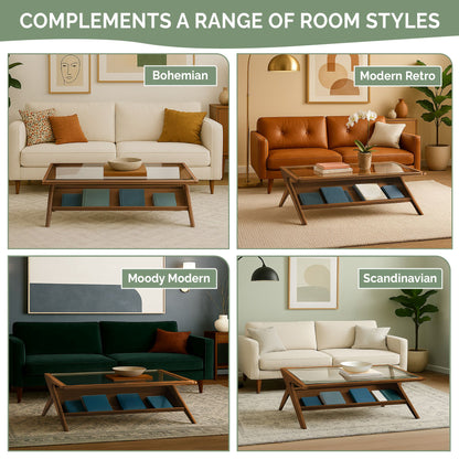 Rocket wood & tempered glass coffee table