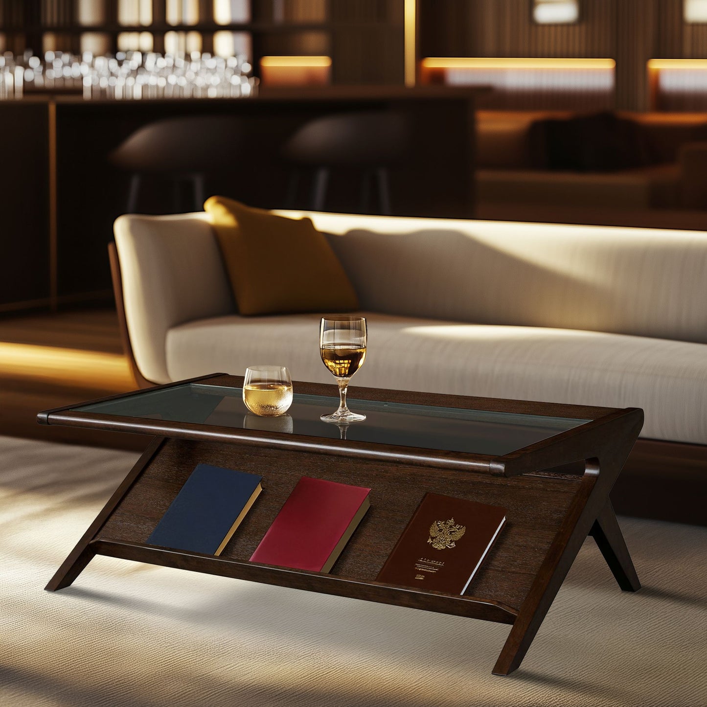 Rocket wood & tempered glass coffee table