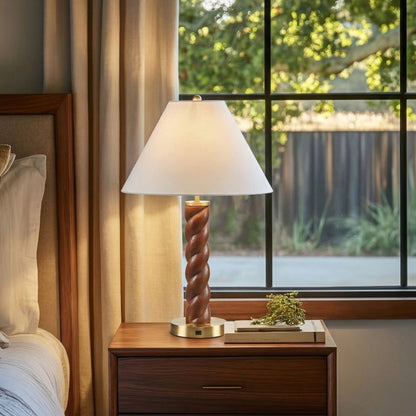 Helixia Textured Ceramic Table Lamp with Fluted Fabric Shade