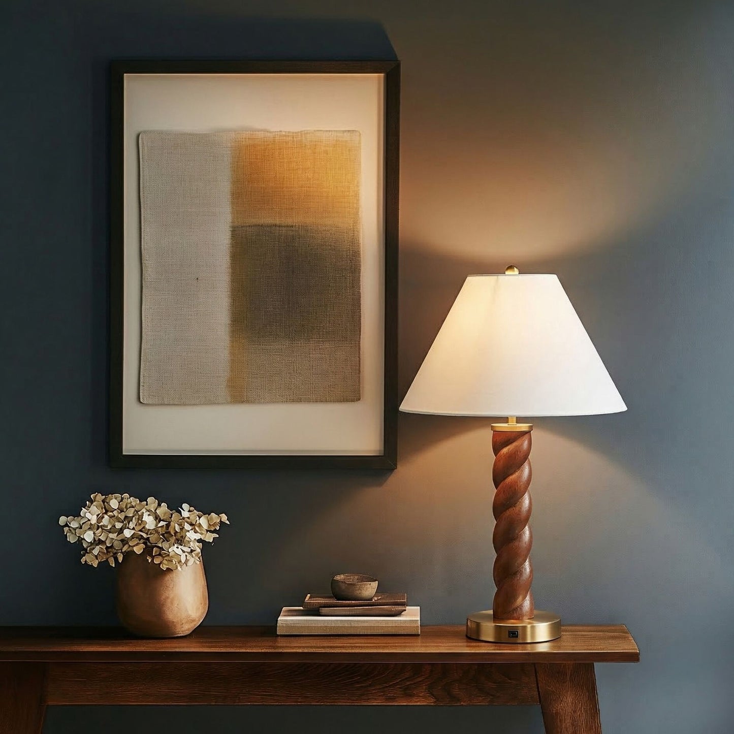 Helixia Textured Ceramic Table Lamp with Fluted Fabric Shade