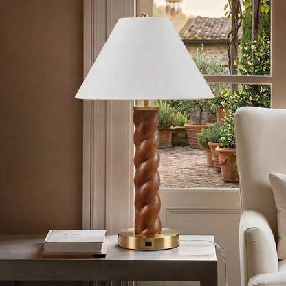 Helixia Textured Ceramic Table Lamp with Fluted Fabric Shade