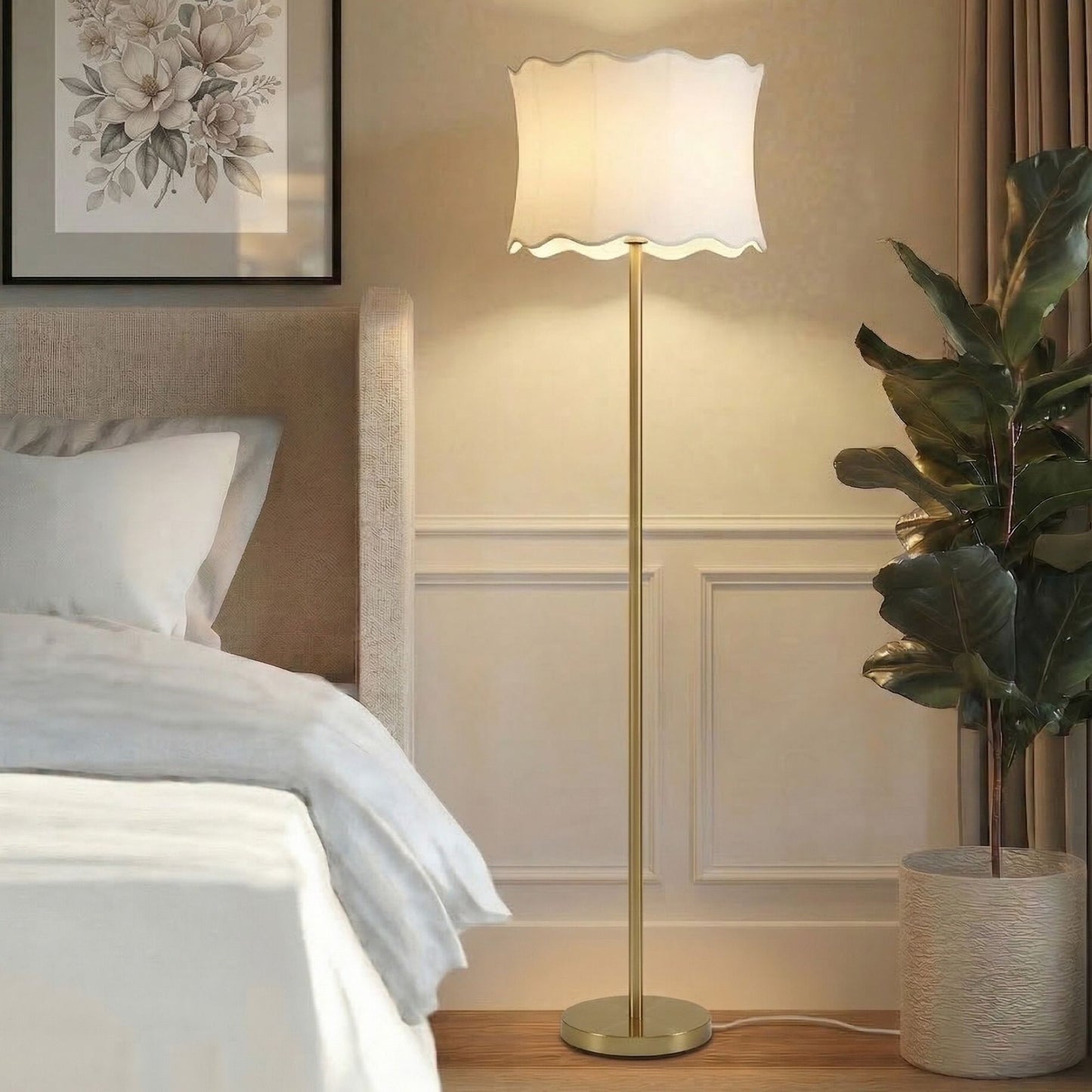 Vesta Textured Ceramic Floor Lamp with Fluted Fabric Shade