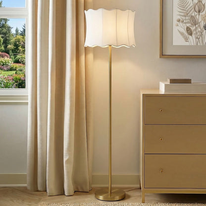 Vesta Textured Ceramic Floor Lamp with Fluted Fabric Shade