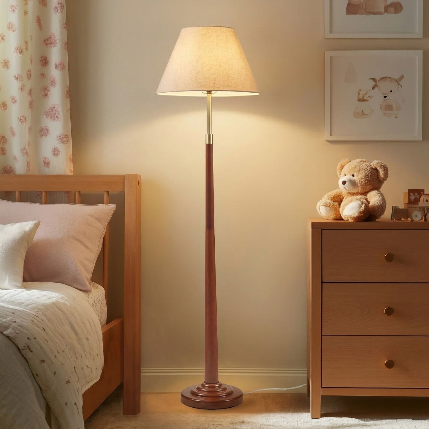 Verla Textured Ceramic Floor Lamp with Fluted Fabric Shade