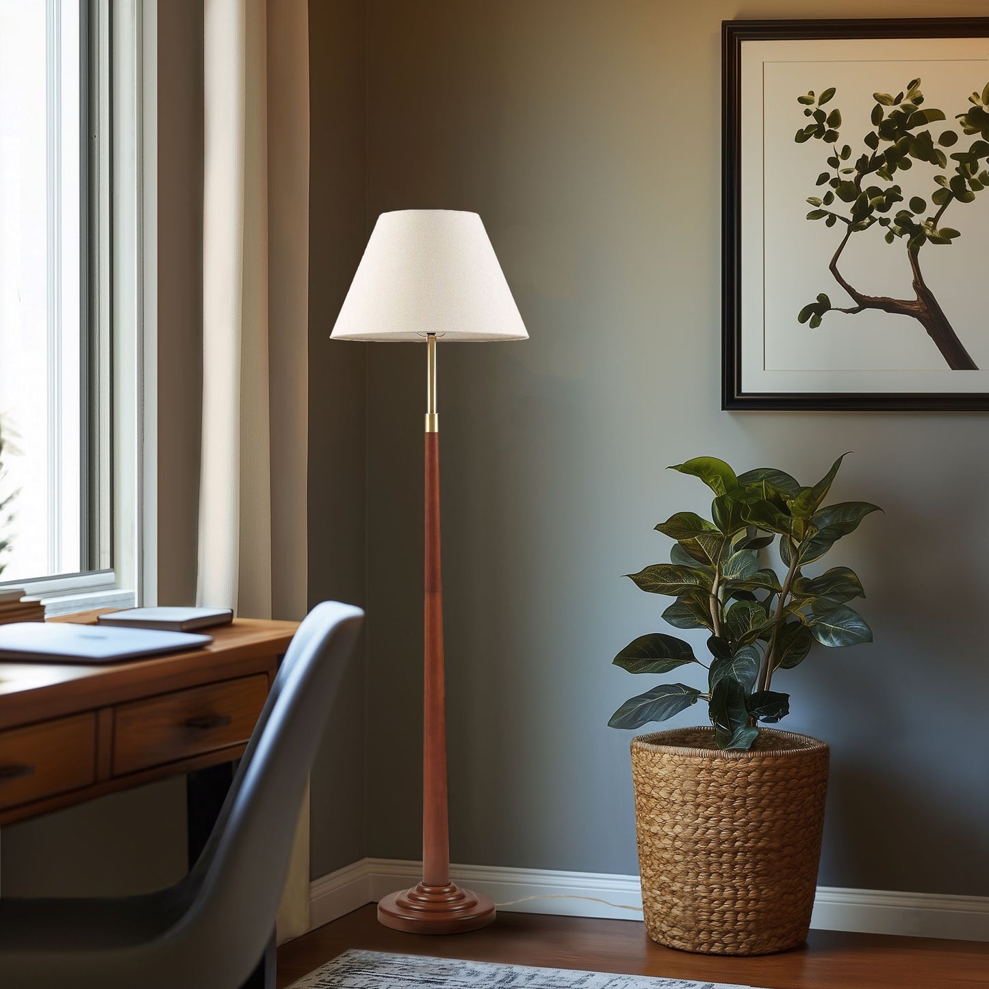 Verla Textured Ceramic Floor Lamp with Fluted Fabric Shade