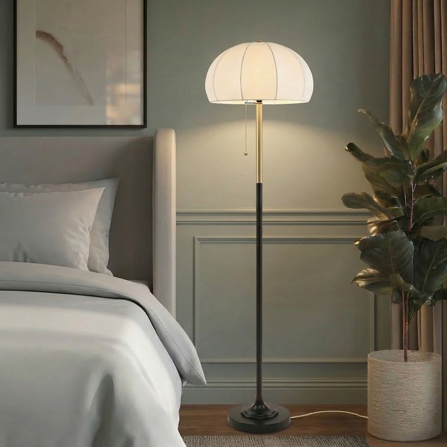 Serin Textured Ceramic Floor Lamp with Fluted Fabric Shade