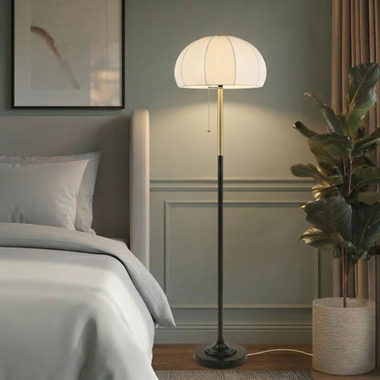 Serin Textured Ceramic Floor Lamp with Fluted Fabric Shade