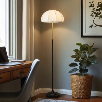 Serin Textured Ceramic Floor Lamp with Fluted Fabric Shade