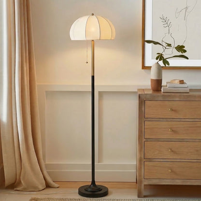 Serin Textured Ceramic Floor Lamp with Fluted Fabric Shade