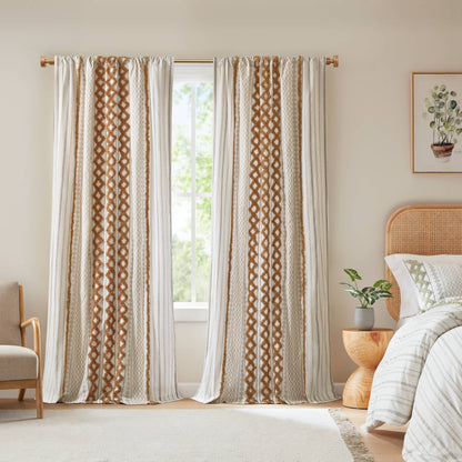 Imani Cotton Printed Window Panel with Chenille Stripe and Lining
