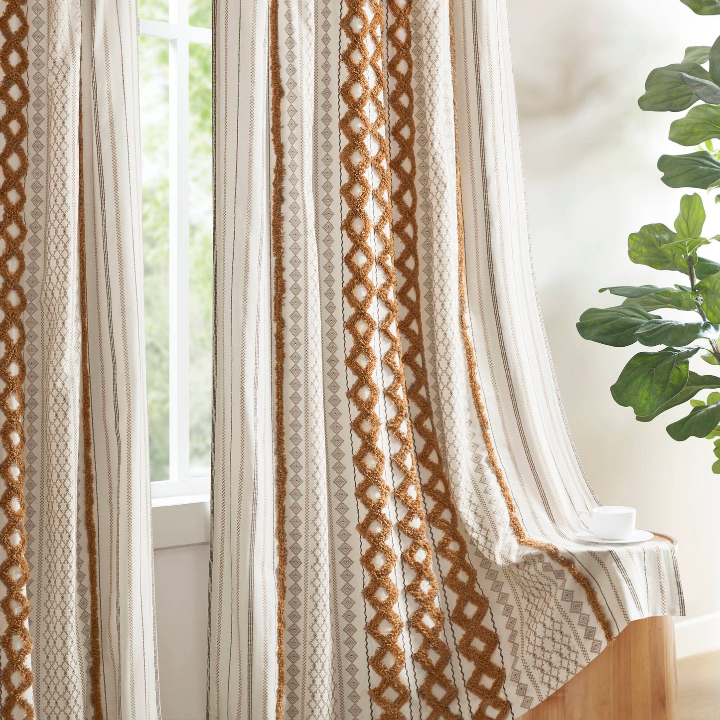 Imani Cotton Printed Window Panel with Chenille Stripe and Lining