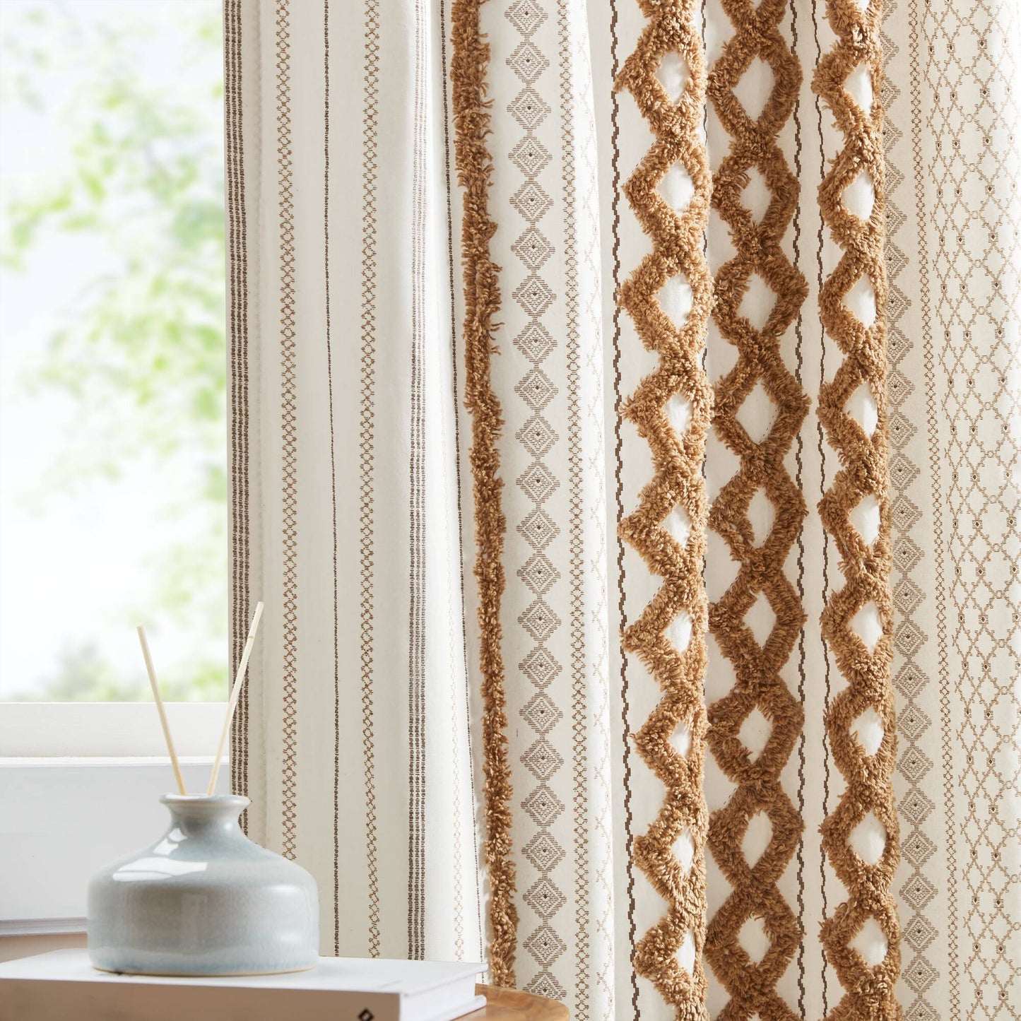 Imani Cotton Printed Window Panel with Chenille Stripe and Lining