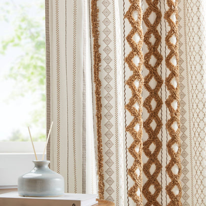 Imani Cotton Printed Window Panel with Chenille Stripe and Lining