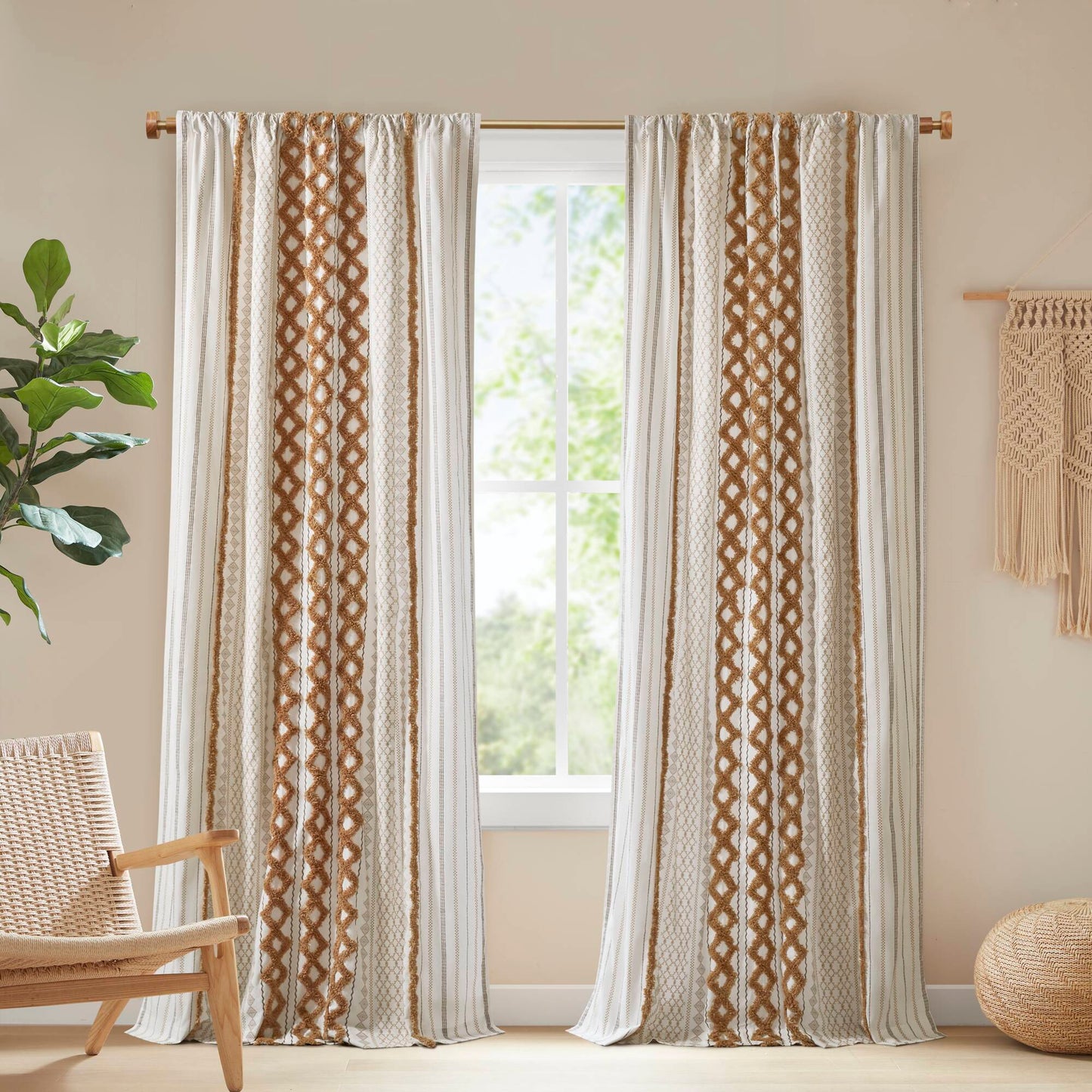 Imani Cotton Printed Window Panel with Chenille Stripe and Lining
