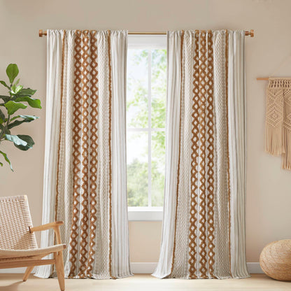 Imani Cotton Printed Window Panel with Chenille Stripe and Lining