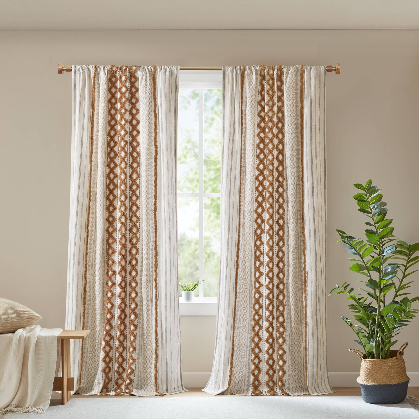 Imani Cotton Printed Window Panel with Chenille Stripe and Lining