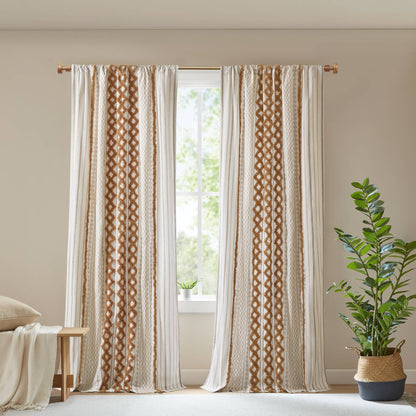 Imani Cotton Printed Window Panel with Chenille Stripe and Lining