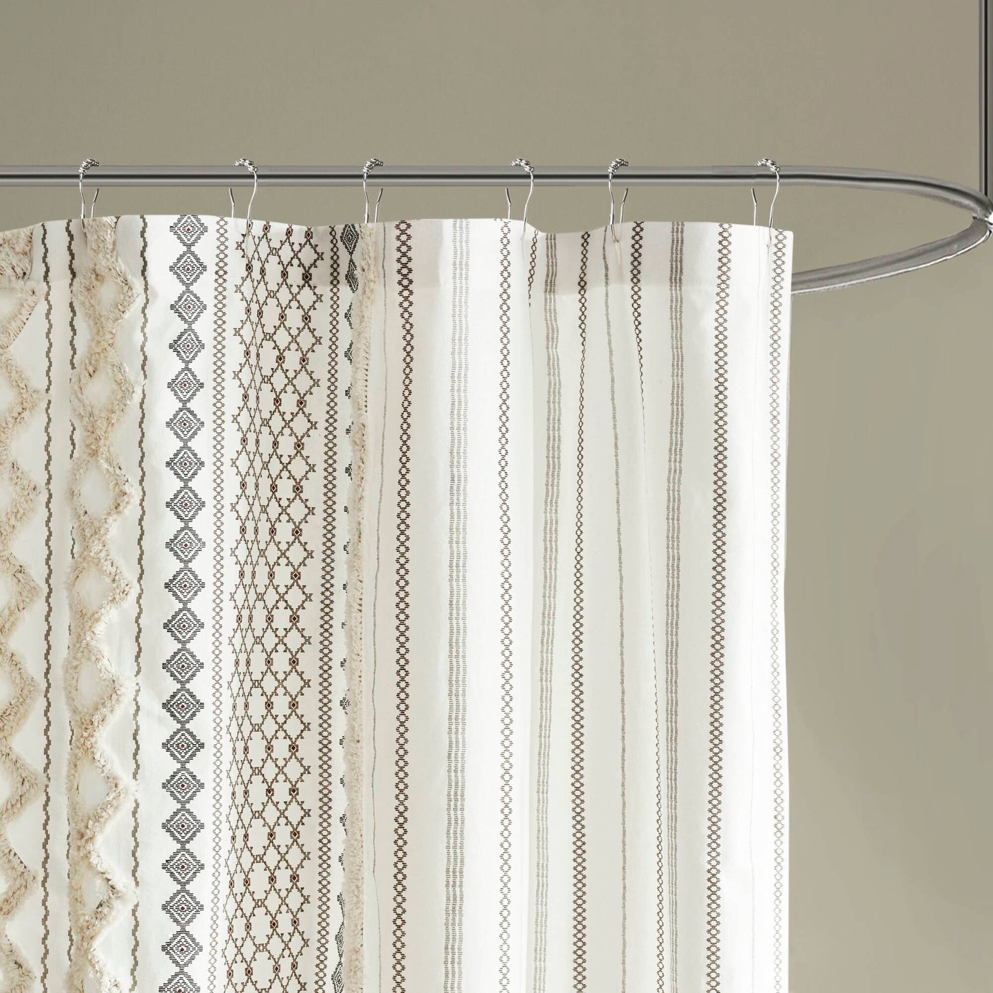Imani Cotton Printed Shower Curtain with Chenille