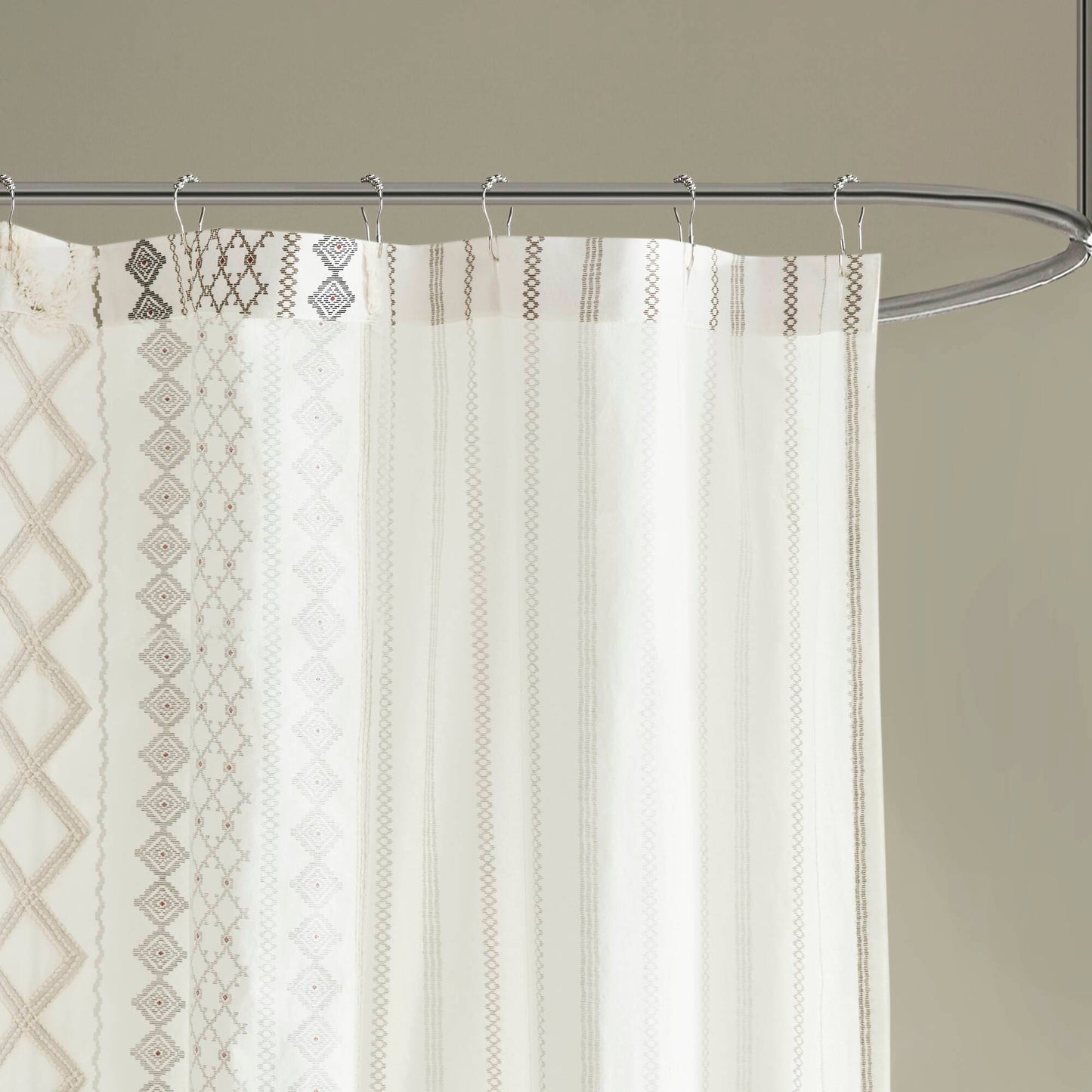 Imani Cotton Printed Shower Curtain with Chenille