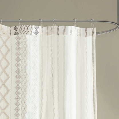 Imani Cotton Printed Shower Curtain with Chenille