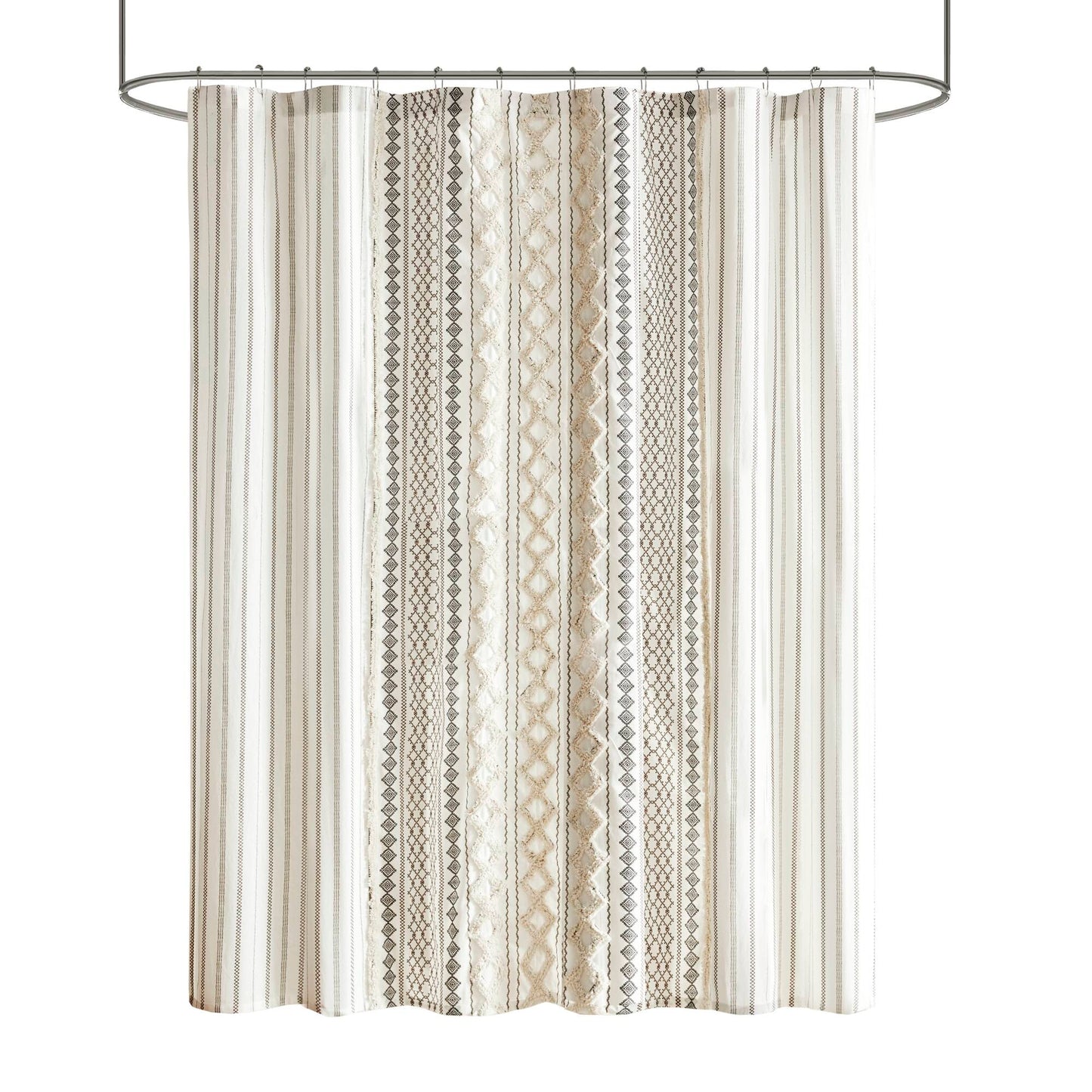 Imani Cotton Printed Shower Curtain with Chenille
