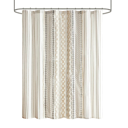 Imani Cotton Printed Shower Curtain with Chenille