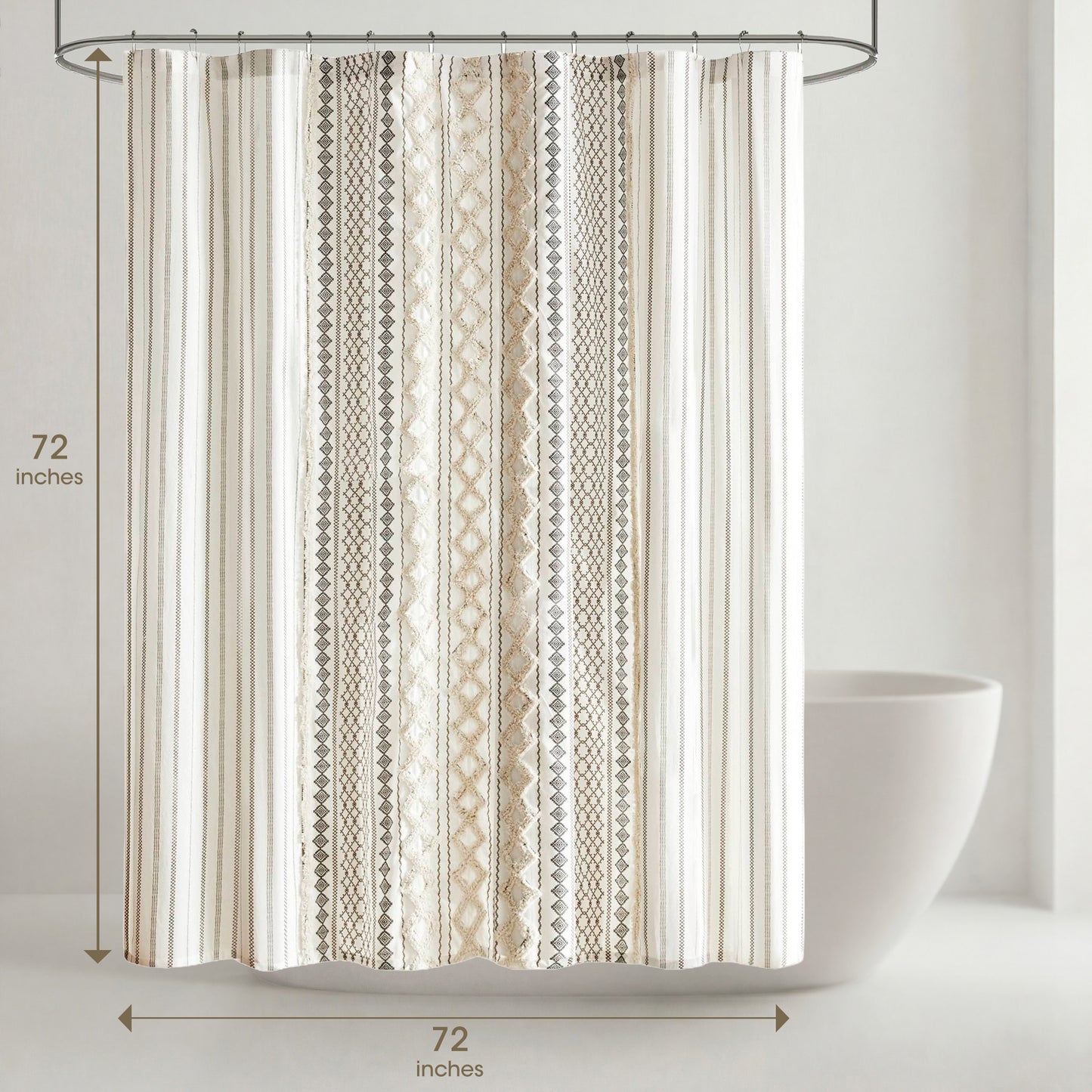 Imani Cotton Printed Shower Curtain with Chenille