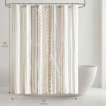 Imani Cotton Printed Shower Curtain with Chenille