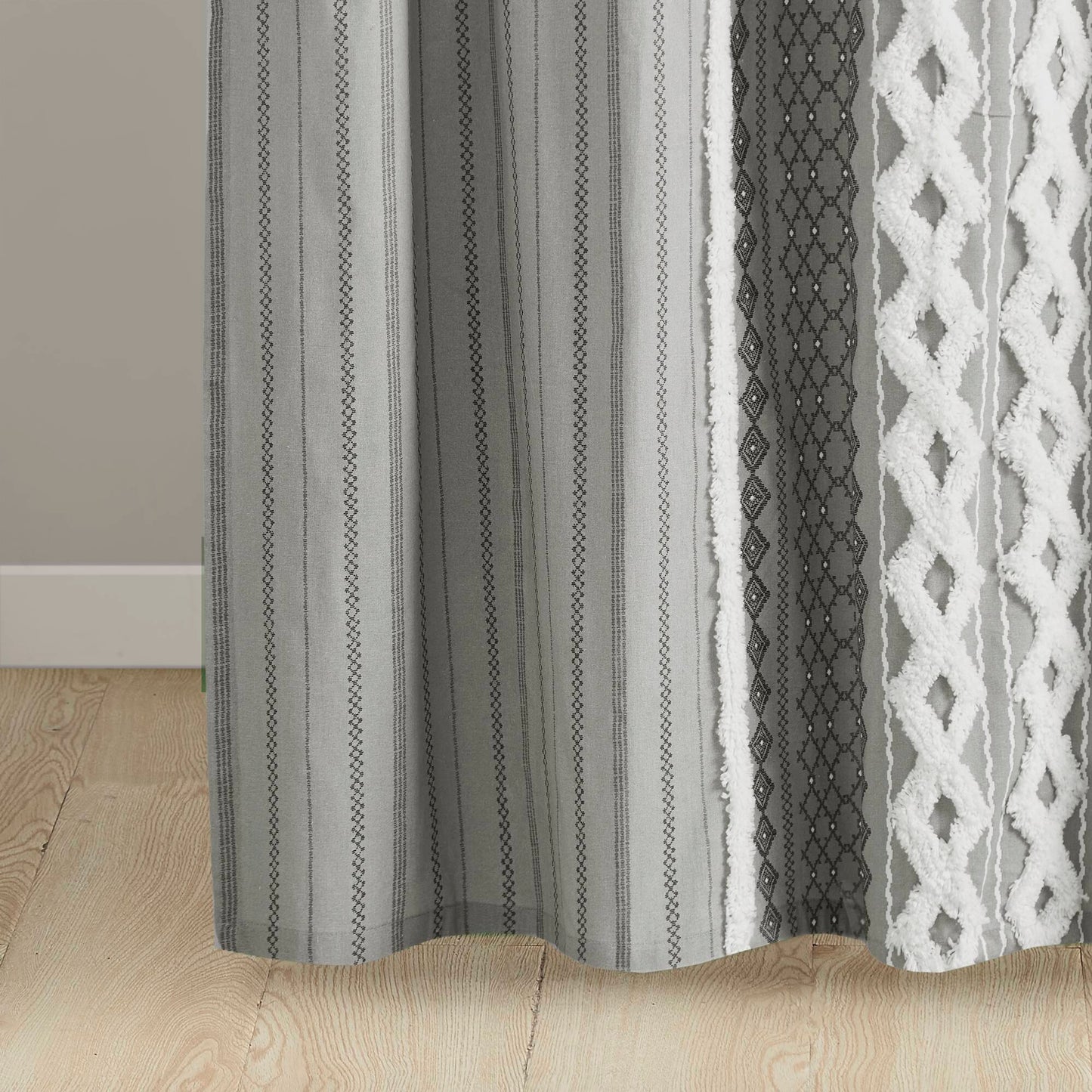 Imani Cotton Printed Shower Curtain with Chenille