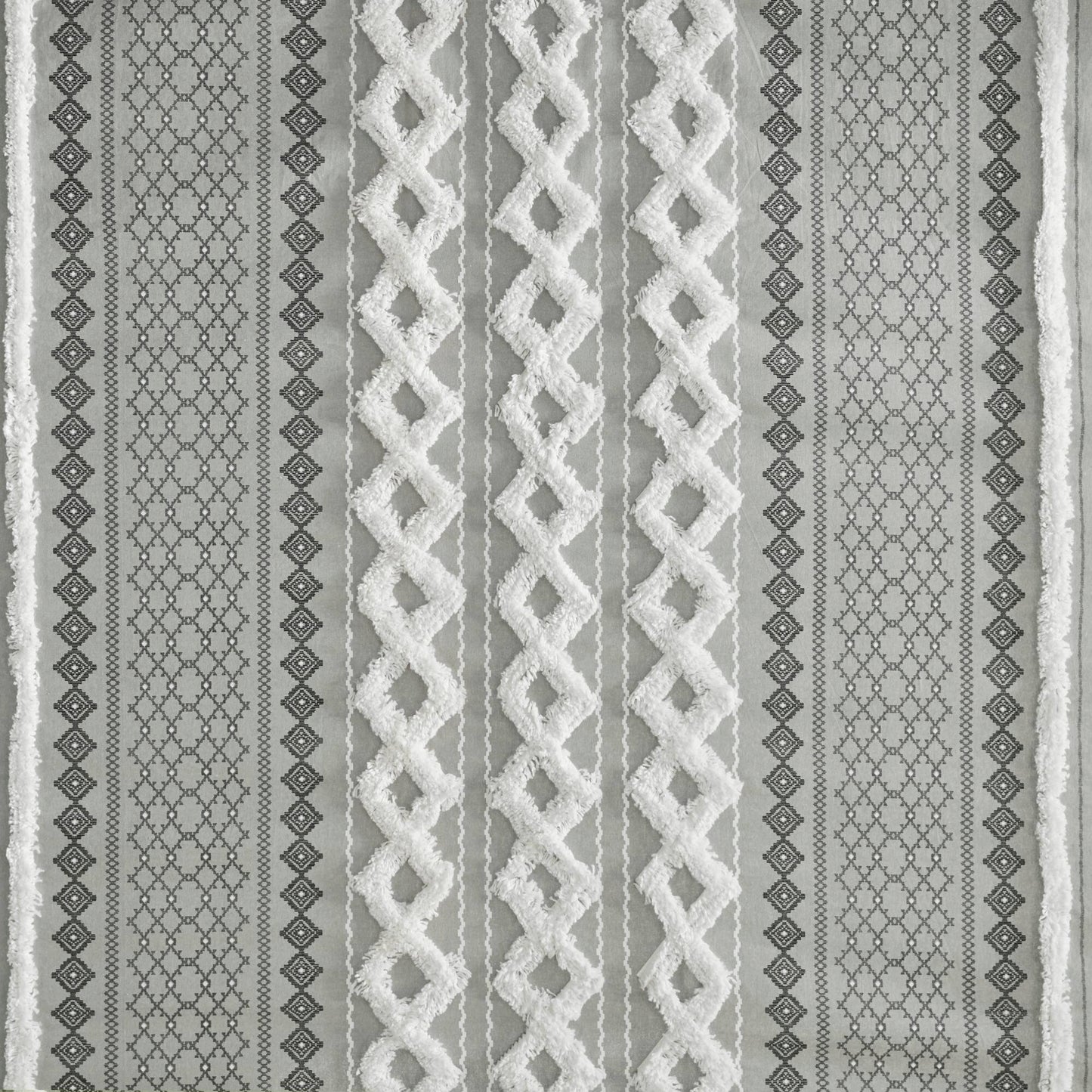 Imani Cotton Printed Shower Curtain with Chenille
