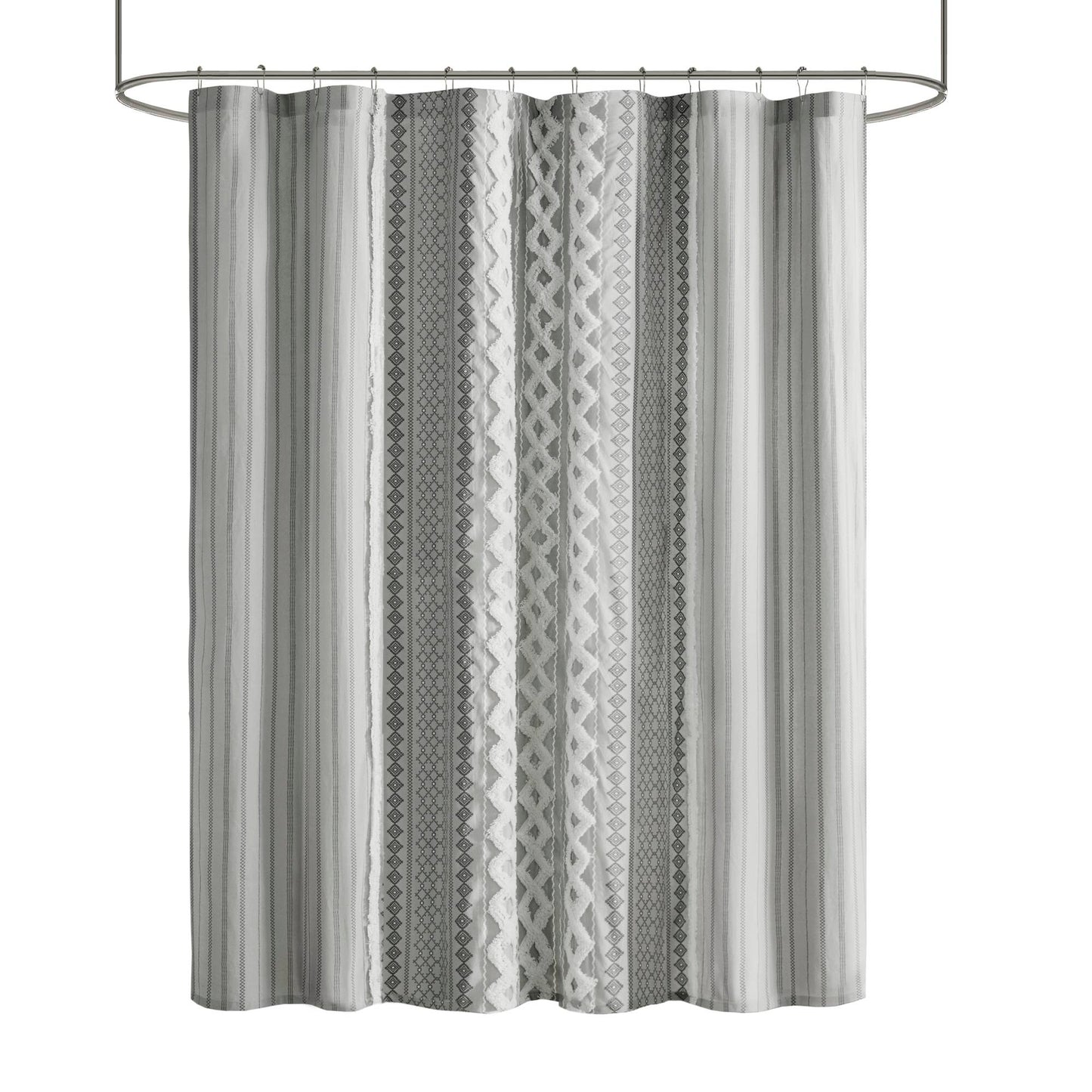 Imani Cotton Printed Shower Curtain with Chenille