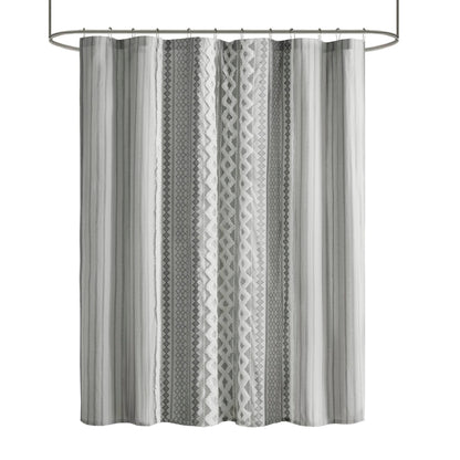 Imani Cotton Printed Shower Curtain with Chenille