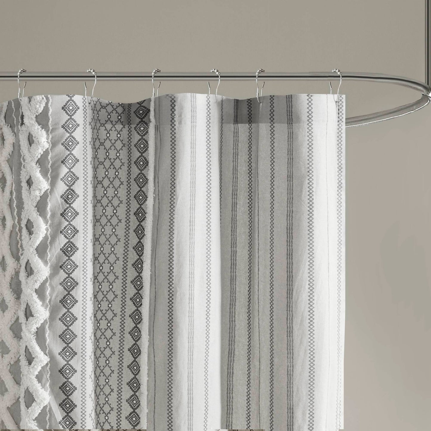 Imani Cotton Printed Shower Curtain with Chenille