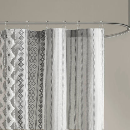 Imani Cotton Printed Shower Curtain with Chenille