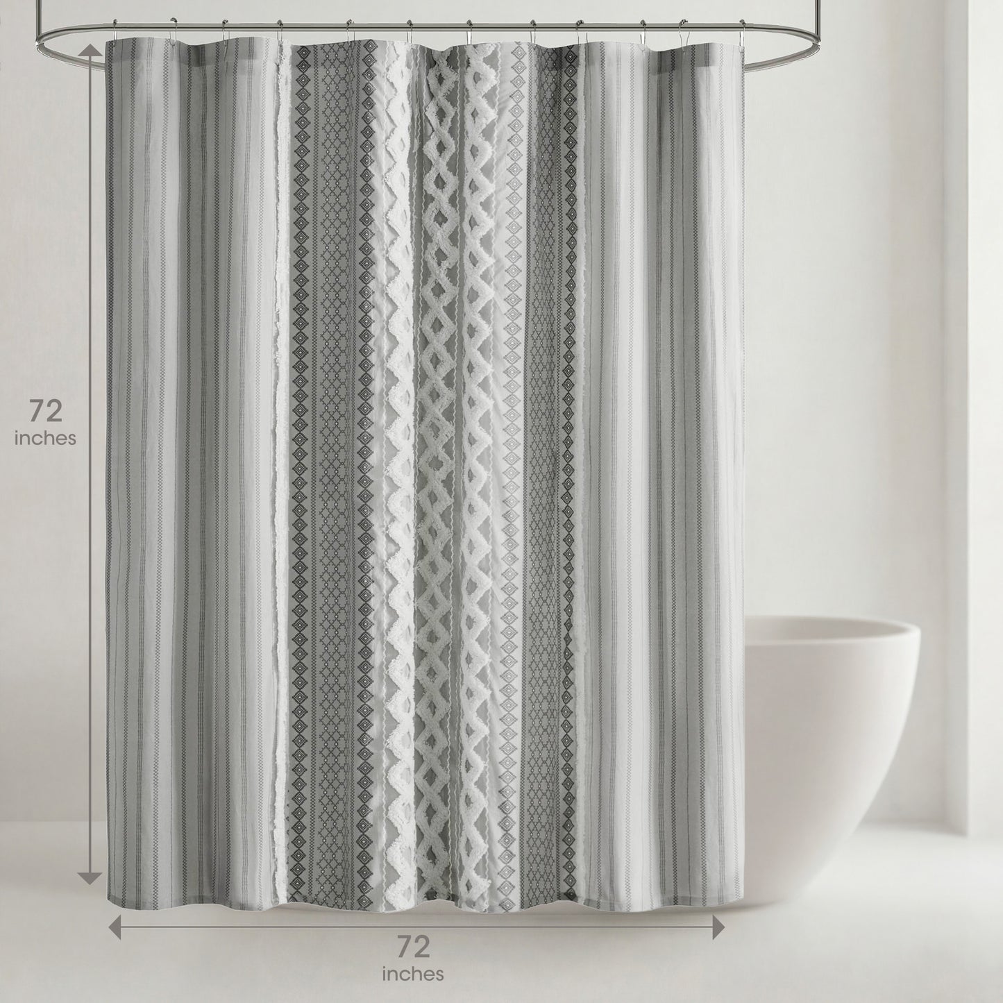 Imani Cotton Printed Shower Curtain with Chenille