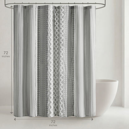 Imani Cotton Printed Shower Curtain with Chenille