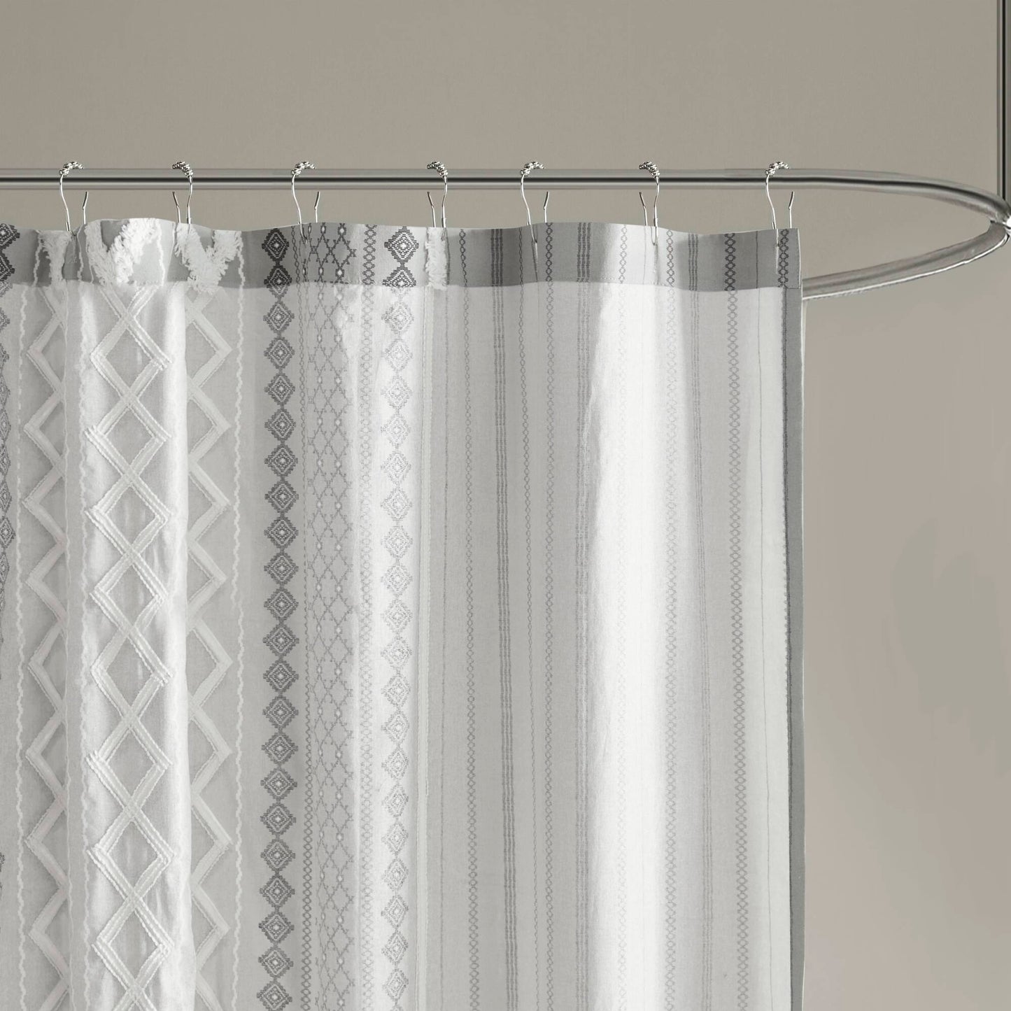 Imani Cotton Printed Shower Curtain with Chenille