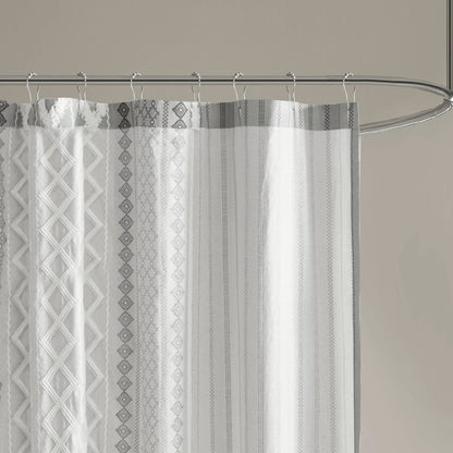 Imani Cotton Printed Shower Curtain with Chenille