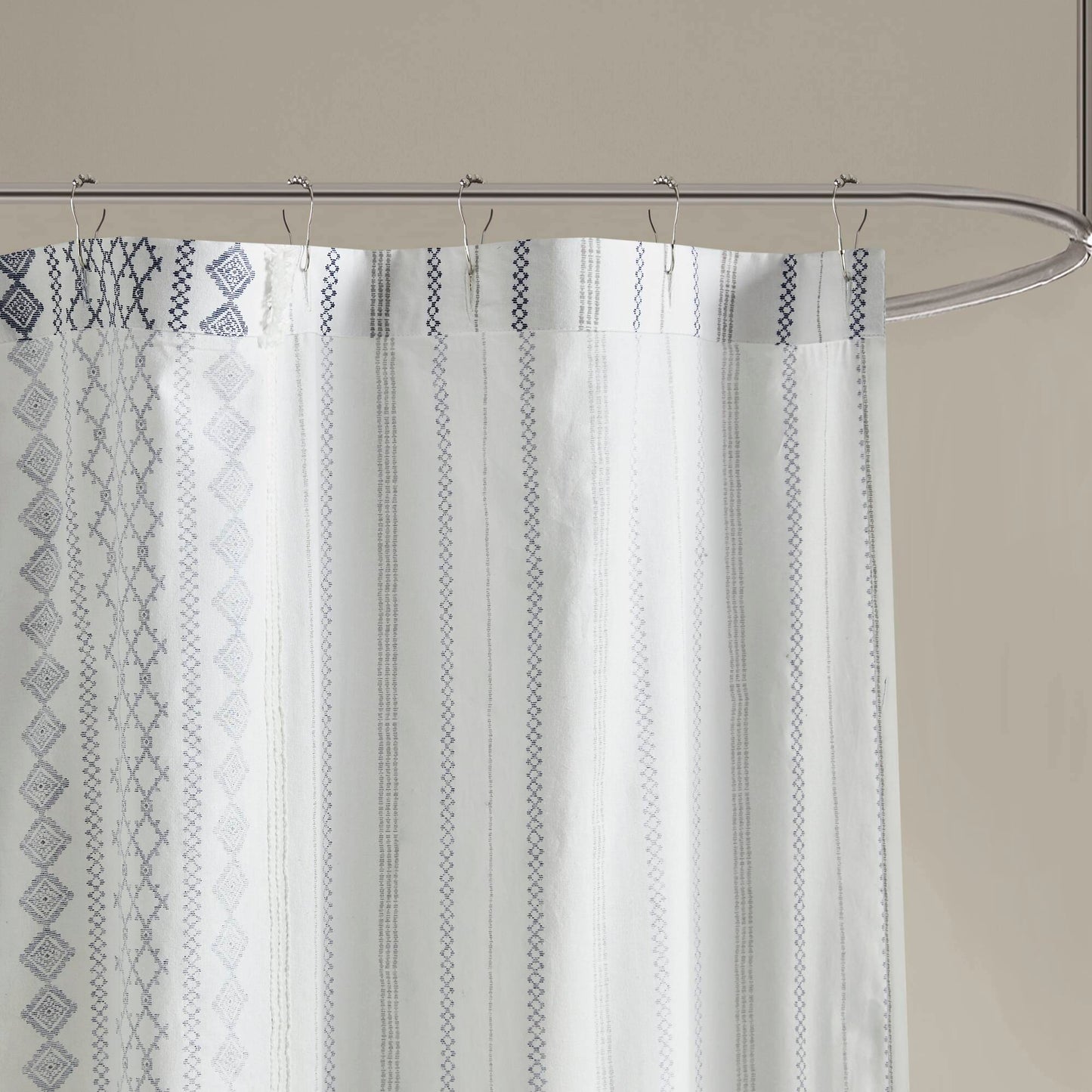 Imani Cotton Printed Shower Curtain with Chenille