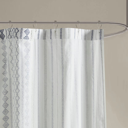Imani Cotton Printed Shower Curtain with Chenille