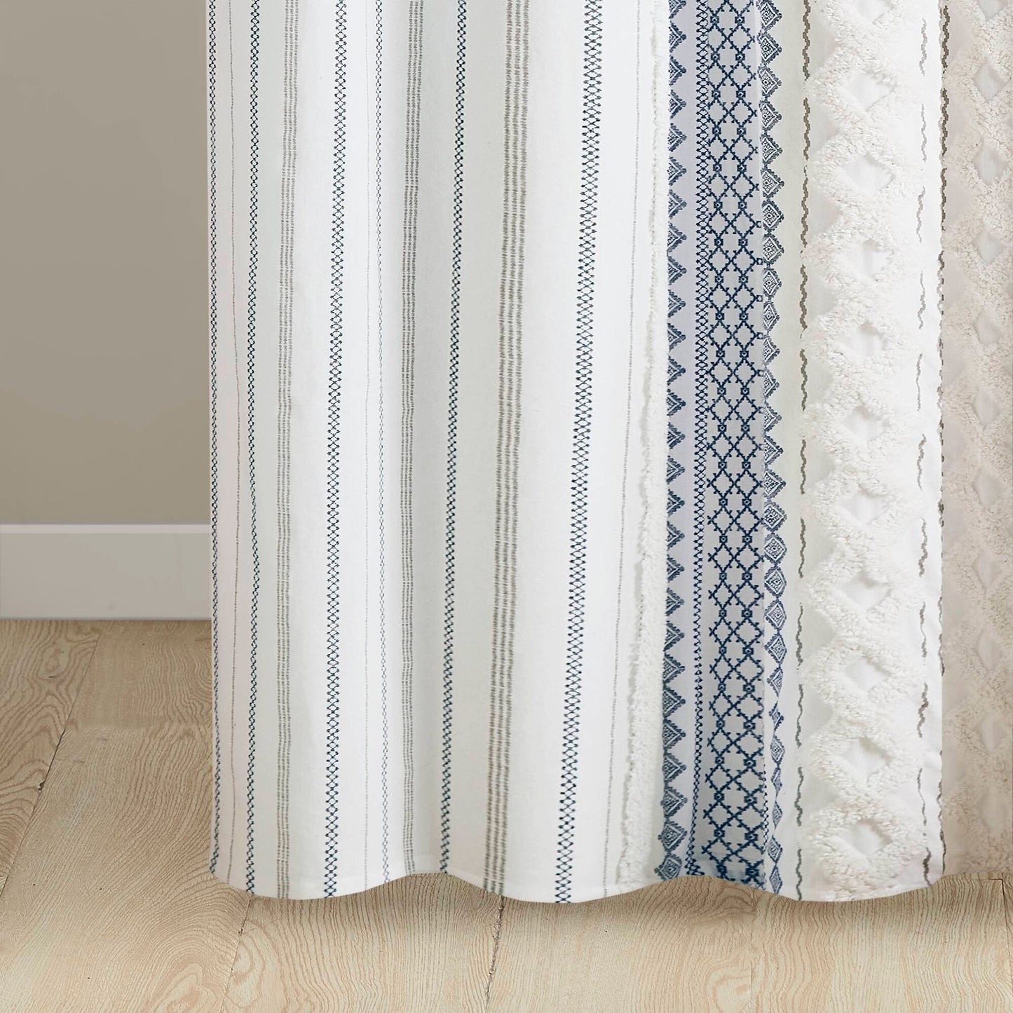 Imani Cotton Printed Shower Curtain with Chenille