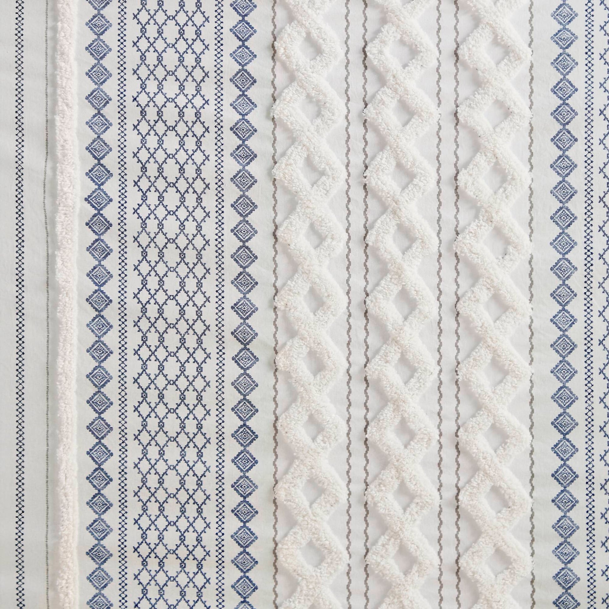 Imani Cotton Printed Shower Curtain with Chenille