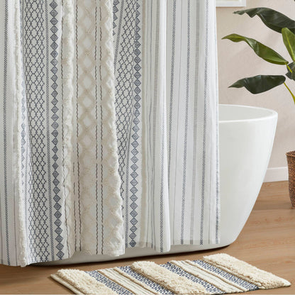 Imani Cotton Printed Shower Curtain with Chenille
